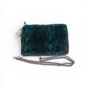 Snake Print /Fur Soft Plush Python Crossbody/Clutch- Green/Black - NWT - STYLE2